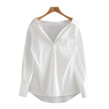Women Fashion With Pockets Asymmetric Blouses Vintage Long Sleeve Button-up Female Shirts Chic
