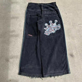 New High Street Hiphop Hip Hop Brand Printed Jeans Men's Straight Baggy Wide-Legged Pants-Outfit