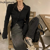T-shirts Women Chic Tunic Long Sleeve Woman Tshirts Y2k Tops Single-breasted Irregular Tees Tops 2023 Blusas Mujer De