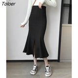 High Waist Black Skirt Women Solid Color Mermaid Skirt Female Autumn Elegant Office Lady Midi Skirts Womens Split