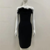 TWOTWINSTYLE Sexy Dresses For Women Strapless Sleeveless High Waist Feathers Patchwork Zipper Elegant Dress Female Summer