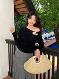 Special Price Does Not Return] Xiu Xixi Autumn Shoulder Wool Bottom Shirt Long-Sleeved Knitted Shirt Women's Top
