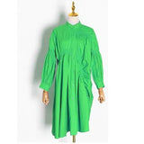 White Drawstring Spring Dress For Women Stand Collar Long Sleeve Casual Loose Dresses Female Fashionable New