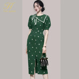 Han Queen Korean Summer Dress Embroidered Pencil Dress Office Eleagnt Work Vestidos Business Sheath Bodycon Women Dresses-Outfit
