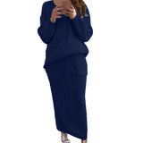 Autumer Winter Knit Pullover Crew Neck Long Sleeve Top Two Piece Sets Sweater Women Skirt Chic Pulls Korean Elegant