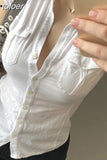 Y2k Button Up Shirts for Women Summer Blouses 2023 Girls Tight Fitted Short Sleeve Crop Tops Cardigan