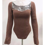 Elegant Side Split Knitted Women's Sweater Square Collar Long Sleeve Sexy Sweaters Female Fashion New 2022