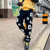 Year's Popular Black Printed Jeans Y2K Fashion Loose Fit Wide Leg Offset Casual Pants-Outfit