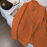 Toloer Suit Jacket Female GJ Sense Spring Autumn 2024 New White Korean Version Fashion Long Small Suit-Outfit
