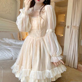 Kawaii Dress Women Casual Long Sleeve Vintage Y2k Mini Dress Female Japanese Style One Piece Dress Korean 2021