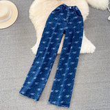 Suit Female Retro Temperament Breast-Wearing Cowboy Vest Two Sets Of Leisure High-Rise Thin Straight
