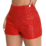 Women Sequins Shorts Summer Clothes Mid Waist Elastic Band Sparkly Glitter Hot Straight Leg Shorts Sexy Club Streetwear-Outfit