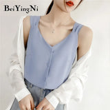 Chiffon Fresh Single-breasted Female Tops Sexy Korean All-match Top Tank 2019 Vintage Sleeveless Camis Blouse Tee