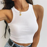 Underwear 2021 Summer Ribbed Knitted Sexy Square Collar White Crop Tops Casual Women Off Shoulder Tank