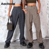 Elegant Full Length Plaid Pants Women Pleated Loose Lady Harem Pants Casual Houndstooth Wool Long Trousers