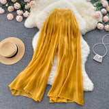 Solid Fashion Mesh Women Pants Summer 2022 Zipper Casual Elegant Vacation Long Wide Leg