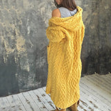 Sweater Coat Cardigan Women Plus Size Solid Color Long Sleeve Braid Knit Cardigan Hooded Overcoat Loose Ladies