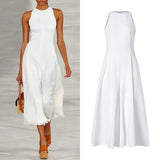 Party Jumpsuits 2021 VONDA Female Wide Leg Pants Casual Sleeveless Calf-Length Pants Zipper Rompers Femme