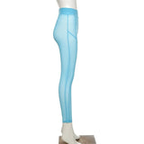 Sisterlinda Sexy Mesh See Through Skinny Summer Pants Women High Waist Fitness Striped Leggings Body-Shaping Pantalones De