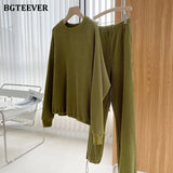 Autumn Casual Loose Women 2 Pieces Set O-neck Full Sleeve Sweatshirt & Wide Leg Pants 2021 Ladies Sweatshirt