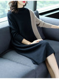 Tops 2022 Women New Splicing Knitted Sweater Dress Women's Loose Long Sweater Bottoms Pullover Oversized Sweater