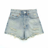 Spring Style High-Waisted Denim Shorts Decorated With Holes 2569073-Outfit