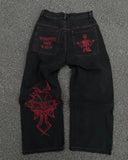 Year Y2K Jeans Men's Wear Hip-Hop Retro Skull Water Washed Loose Jeans Casual Wide-Legged Pants-Outfit