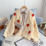 Japanese Strawberry Knitted Cardigans Coats Korean Chic Sweet Kawaii Women Sweaters Vintage Cute Women