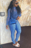 Print Blue Tight Sexy Shirt and Legging