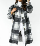 Checked Long Coat Women Fashion Plaid Printed Shirt Jackets Coat Casual Oversize Thick Woolen Blend Female Down