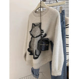 2025 New Retro Buckle Design High-Necked Ladies Knitted Cardigan Pure Color Ocean Sweater