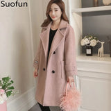 Loose Pink Casual Button Wool Blends Hot Sale Winter Warm Jacket Long Cashmere Vintage Female Autumn Women's Wool