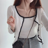 Winter and Autumn Sweet Contrast Short Knit Cardigan Two-piece Sets Design Single-breasted Long Sleeve Sweater