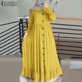 Casual Solid Puff Sleeve Ladies Kaftan Sundress ZANZEA Vintage Chiffon Dress Women 2023 Spring Ruffle Maxi Vestidos 425-1-Outfit