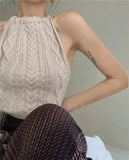 Vintage Soft Sweater Vest Backless Cropped Sweater Halter Vest Jumper Lace Up Female Waistcoat Mujer Knitted Tops Vest