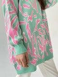 Knitted Sweater Pullovers Women O-neck Long Sleeve Print Jumper Tops 2022 Autumn Casual Loose Thick Female