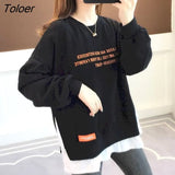New Spring Autumn Pullover Women's Thin Loose Korean Style Fake Two-piece Blouse Clothes Letter Printing Sweatshirt