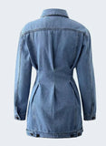 Trendy Turndown Collar Button Up Mini Denim