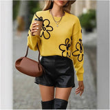 Temperament V-Neck Long-Sleeved Open-Shirted Women's Sweater Bump-Colored Bag Side With Pocket Casual