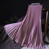 Womens High-Waisted Pleated Skirts Elastic Waist Blue Chiffon Maxi Skirt Pleated Long Office Skirt Summer Skirts For Women
