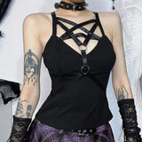 Summer 2024 New Spicy Girls' Vest Is Dark, Temperamental, Pentagram Basic Suspenders-Outfit