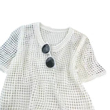 Short-Sleeved Sweater Women's Wear Summer Thin Style Design Sense Of Niche Chic Unique Loose Sweater Blouse-Outfit