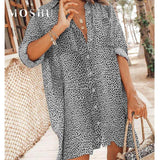 Women Blouse Loose Long Sleeve Shirts Button Down Mini Dress Leopard Printed Oversized Vestidos Casuales Beach
