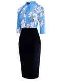 Floral Patch Black Keyhole Long Sleeve Office