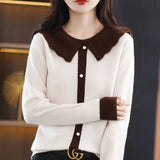 Collar Knitted Sweater Women's 2024 Spring And Autumn New Loose Bottomed Sweaters Show Thin Foreign Style Sweaters-Outfit