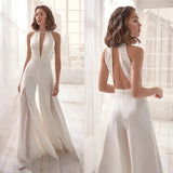 Sexy Mid Waist Deep Halter Jumpsuit Casual