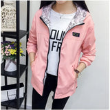 Autumn Fashion women Bomber women Jacket Pocket Zipper Hooded Two Side Wear Outwear Loose Plus Size Windbreaker