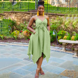 Bowknot Sling Irregular Hem Dress 2021 Summer New Beach Casual Mid-Length