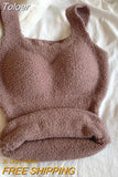 Winter Sexy Women Cashmere Warm Camis With Bra Pad Knitting Thick Tank Tops Sweet Tops For Women Plush
