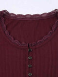 Red Knit Top with Lace Trim and Long